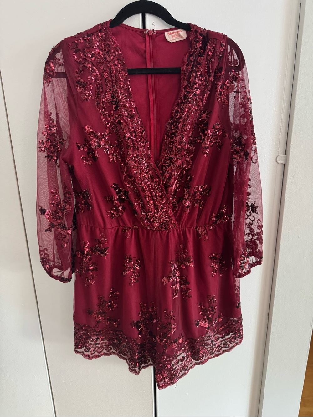 Showpo Wine Sequin Embellished V-Neck Romper